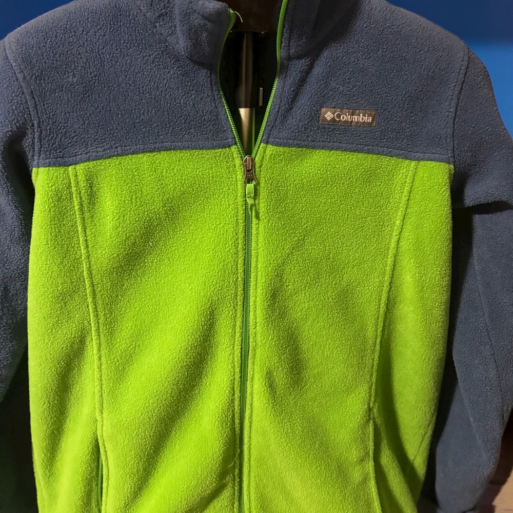 Columbia Jacket Boys Youth Sz XL Fleece Zip Up Color Block  Green Blue - Unisex